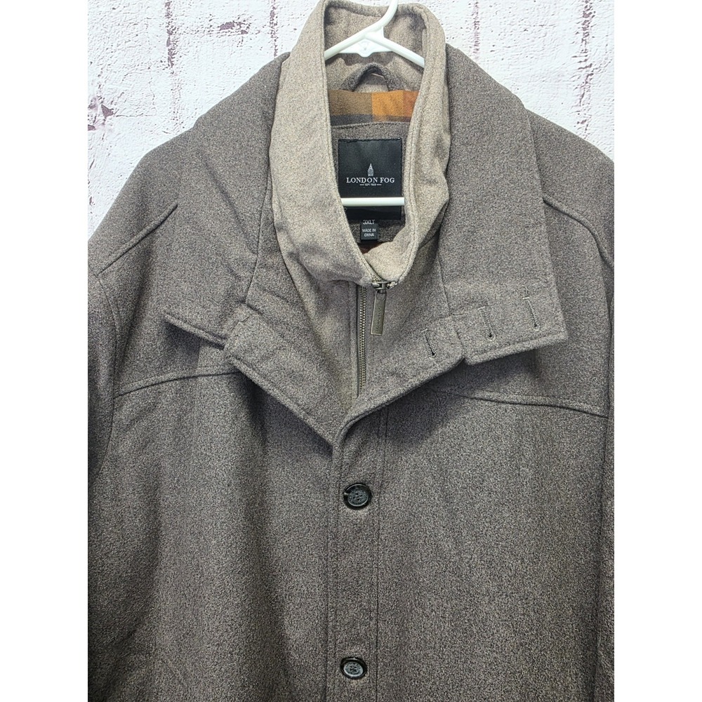 London Fog Pea‎ Coat Mocha Brown Wool Blend Lined Double Collar Mens 3XLT New - Picture 6 of 11